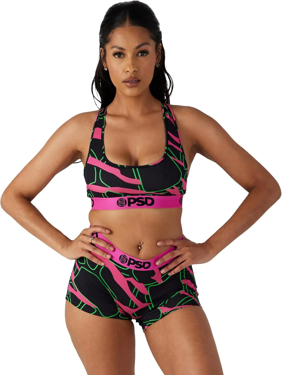 PSD Women's Animal Print Sports Bra - Racerback Sports Bras for Women with Breathable Microfiber Fabric