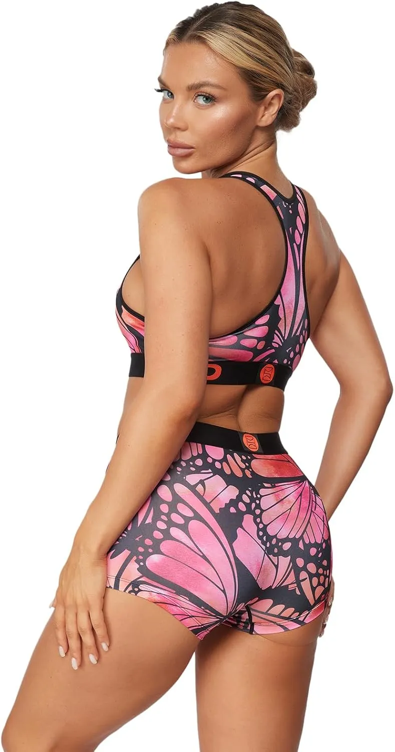 PSD Women's Butterfly Print Sports Bra - Racerback Sports Bras for Women with Breathable Microfiber Fabric