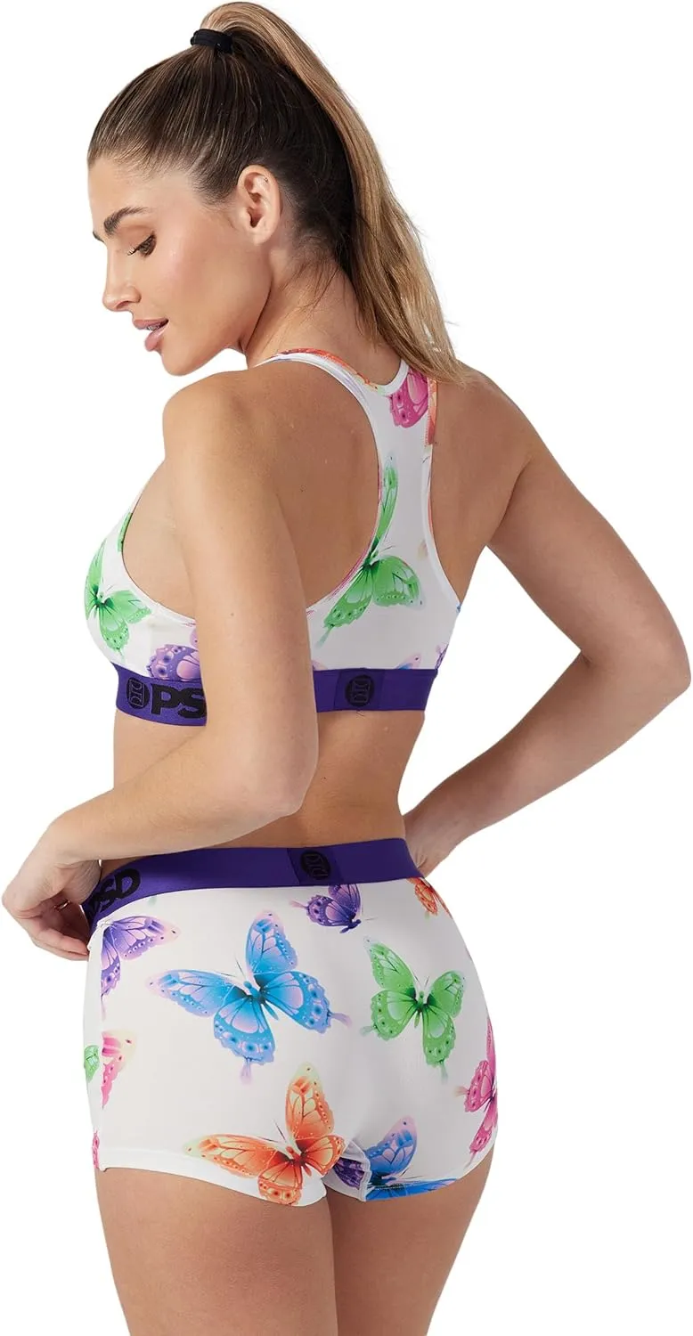 PSD Women's Butterfly Print Sports Bra - Racerback Sports Bras for Women with Breathable Microfiber Fabric
