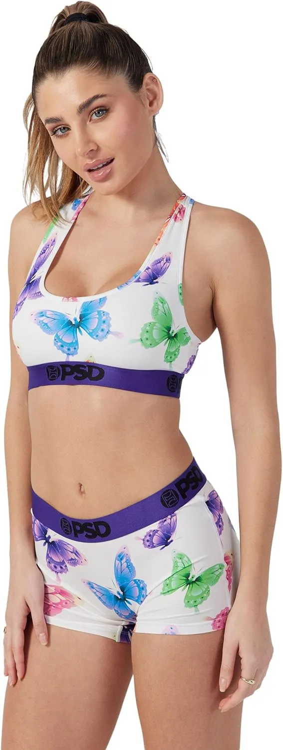 PSD Women's Butterfly Print Sports Bra - Racerback Sports Bras for Women with Breathable Microfiber Fabric
