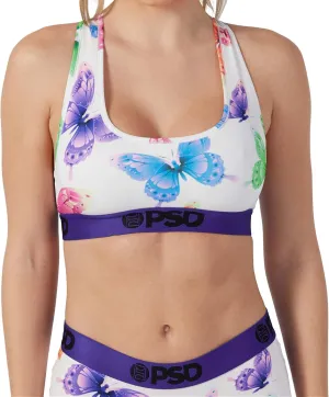 PSD Women's Butterfly Print Sports Bra - Racerback Sports Bras for Women with Breathable Microfiber Fabric