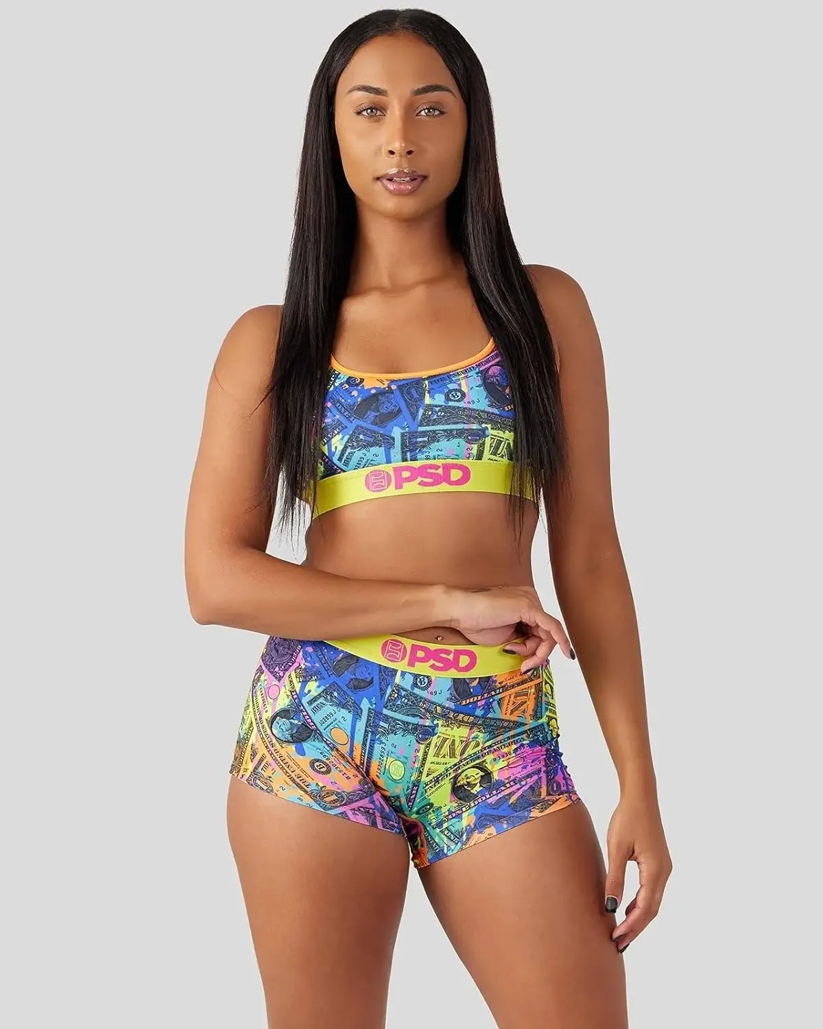 PSD Women's Money Print Sports Bra - Racerback Sports Bras for Women with Breathable Microfiber Fabric