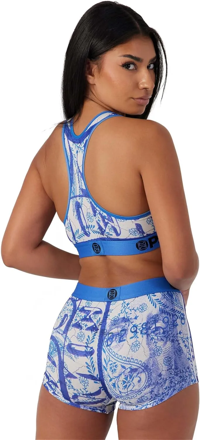 PSD Women's Money Print Sports Bra - Racerback Sports Bras for Women with Breathable Microfiber Fabric