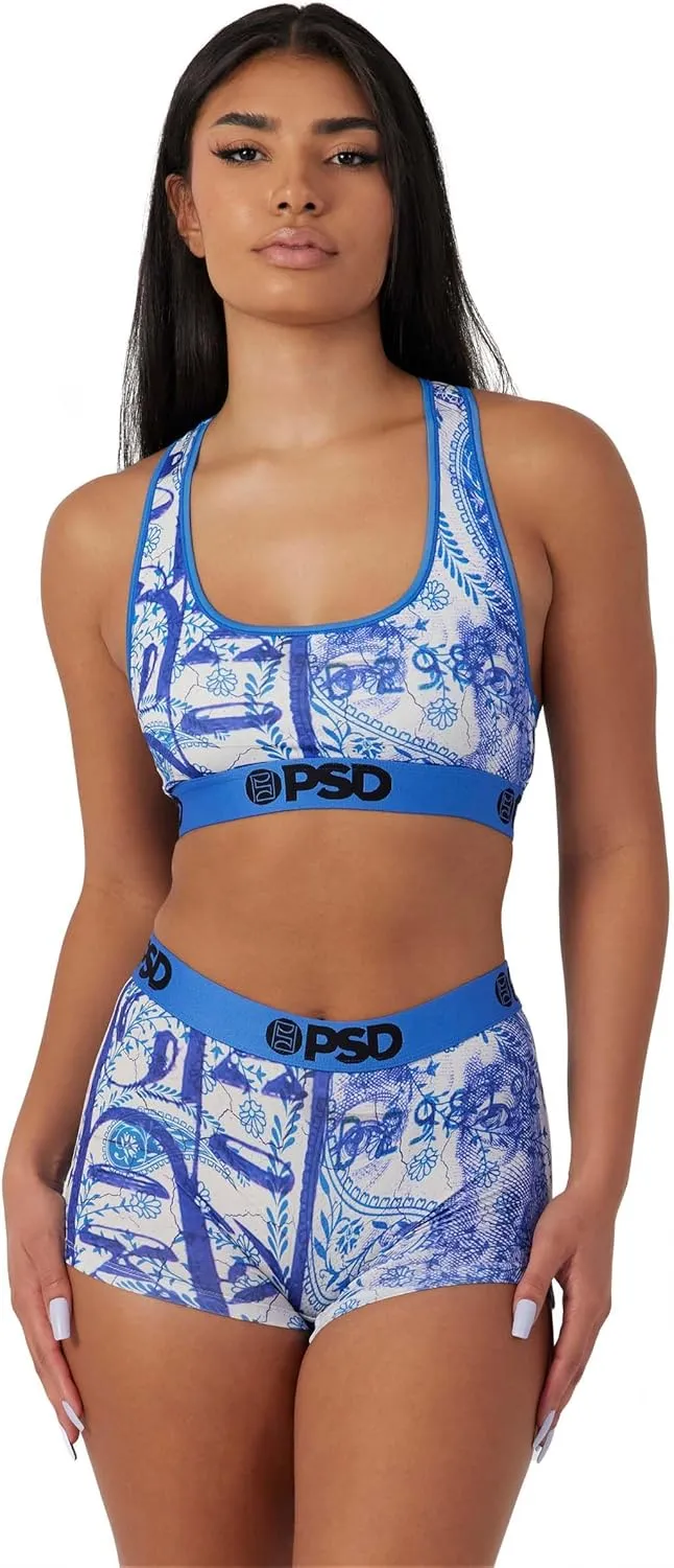 PSD Women's Money Print Sports Bra - Racerback Sports Bras for Women with Breathable Microfiber Fabric