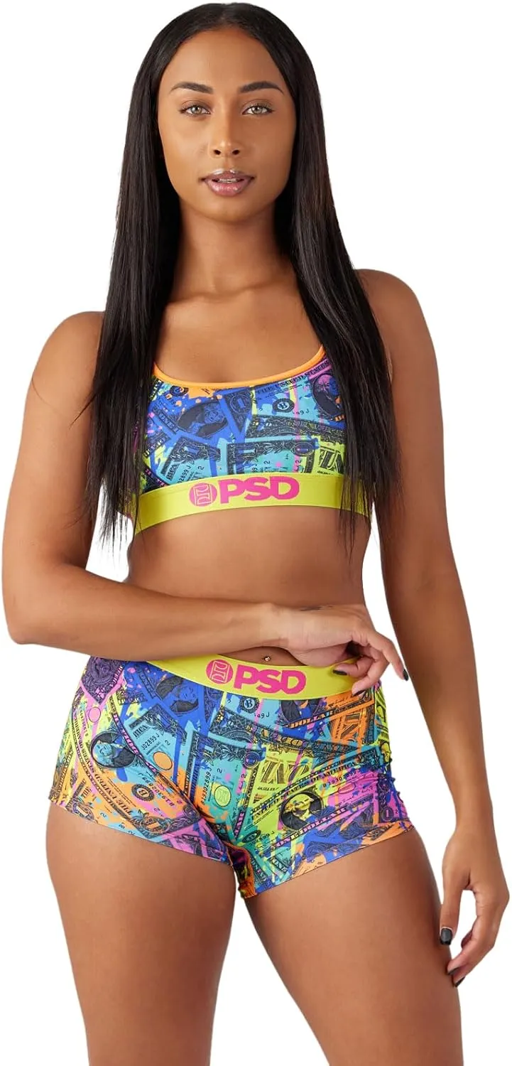 PSD Women's Money Print Sports Bra - Racerback Sports Bras for Women with Breathable Microfiber Fabric