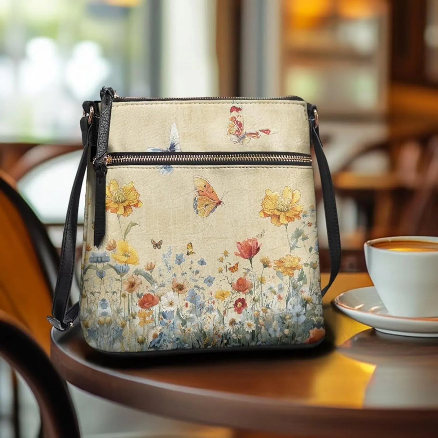 PU Crossbody Bags for Women Large Multiple Pockets Bag Fashion Sling Hobo Bag with Zipper for Working Shopping