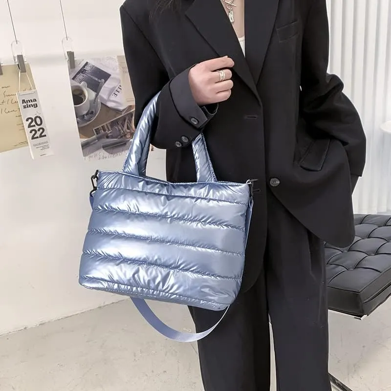 Puffer Shoulder Bag Women Quilted Cotton Handbag Lightweight Crossbody Tote Stylish Soft Cloud Purse for Daily Use
