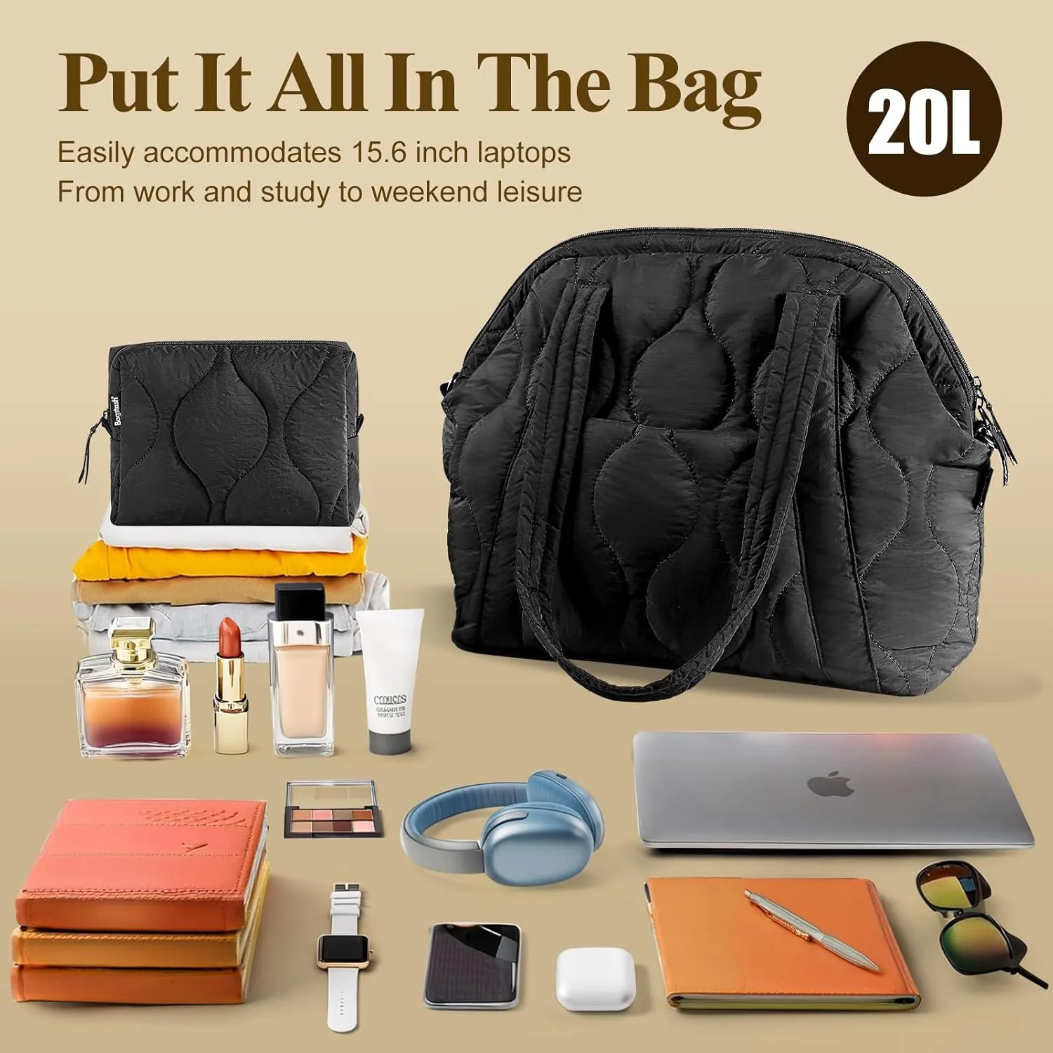 Puffer Tote Bag for Women - Large Quilted Tote Bag Soft Puffy Hobo Handbags Bag for Laptop Crossbody Bag Puff Purse