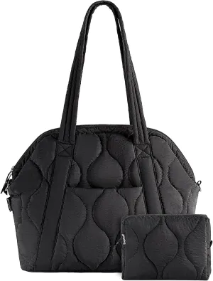 Puffer Tote Bag for Women - Large Quilted Tote Bag Soft Puffy Hobo Handbags Bag for Laptop Crossbody Bag Puff Purse