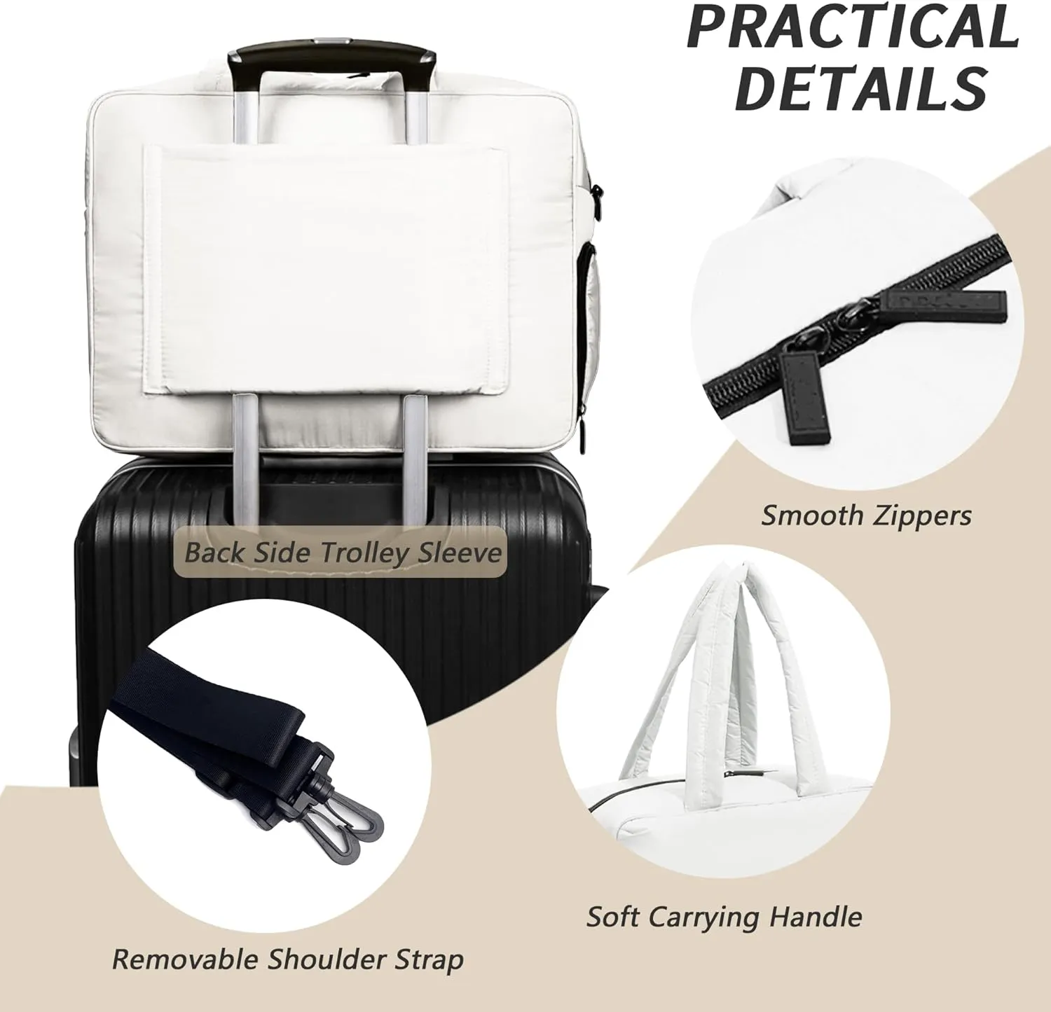 Puffy Duffle, Waterproof Carry On Weekender, Soft Travel Bag with Shoes Compartment & Small ID Bag