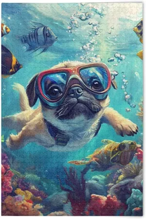 Puzzles for Adults 1000 Piece Cute Pug Swimming Underwater Fish Jigsaw Puzzles Kids Game Toys Gift Home Decor 202b8593