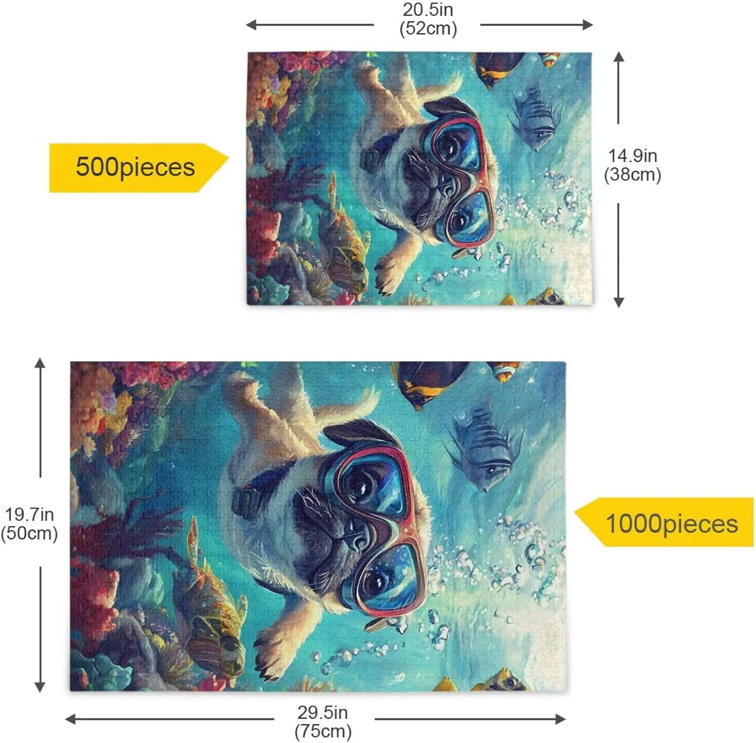 Puzzles for Adults 1000 Piece Cute Pug Swimming Underwater Fish Jigsaw Puzzles Kids Game Toys Gift Home Decor 202b8593