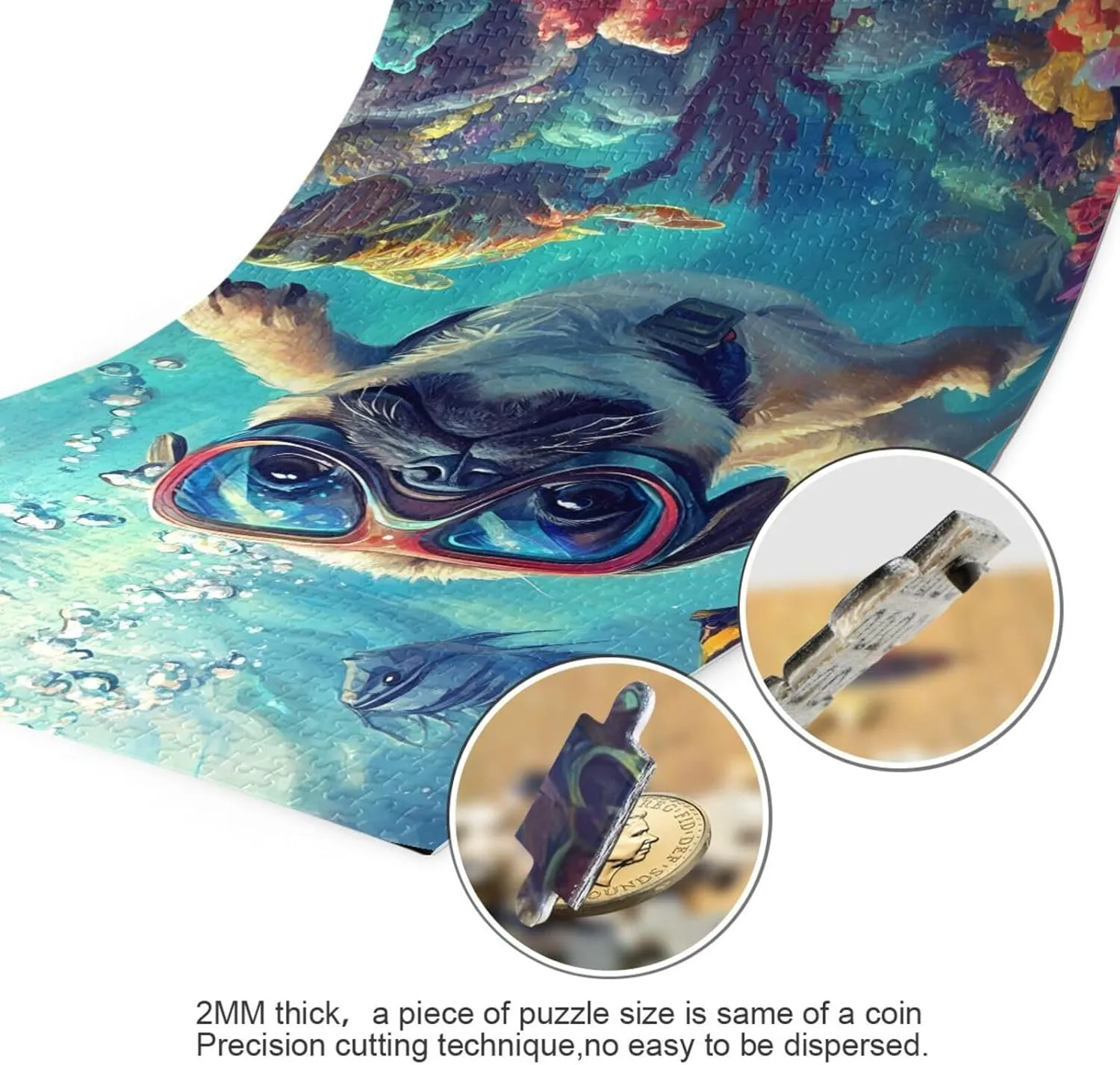 Puzzles for Adults 1000 Piece Cute Pug Swimming Underwater Fish Jigsaw Puzzles Kids Game Toys Gift Home Decor 202b8593