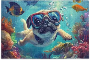 Puzzles for Adults 1000 Piece Cute Pug Swimming Underwater Fish Jigsaw Puzzles Kids Game Toys Gift Home Decor 202b8593