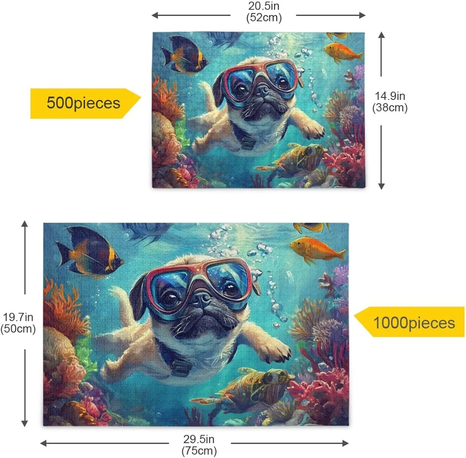 Puzzles for Adults 1000 Piece Cute Pug Swimming Underwater Fish Jigsaw Puzzles Kids Game Toys Gift Home Decor 202b8593