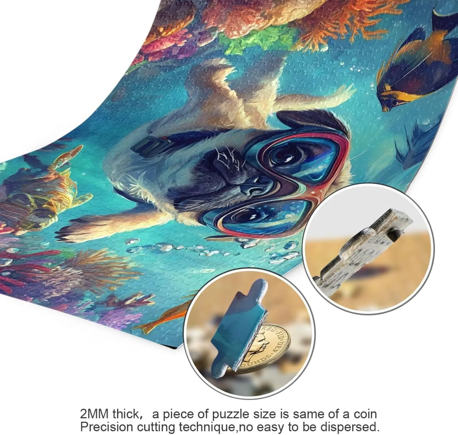 Puzzles for Adults 1000 Piece Cute Pug Swimming Underwater Fish Jigsaw Puzzles Kids Game Toys Gift Home Decor 202b8593