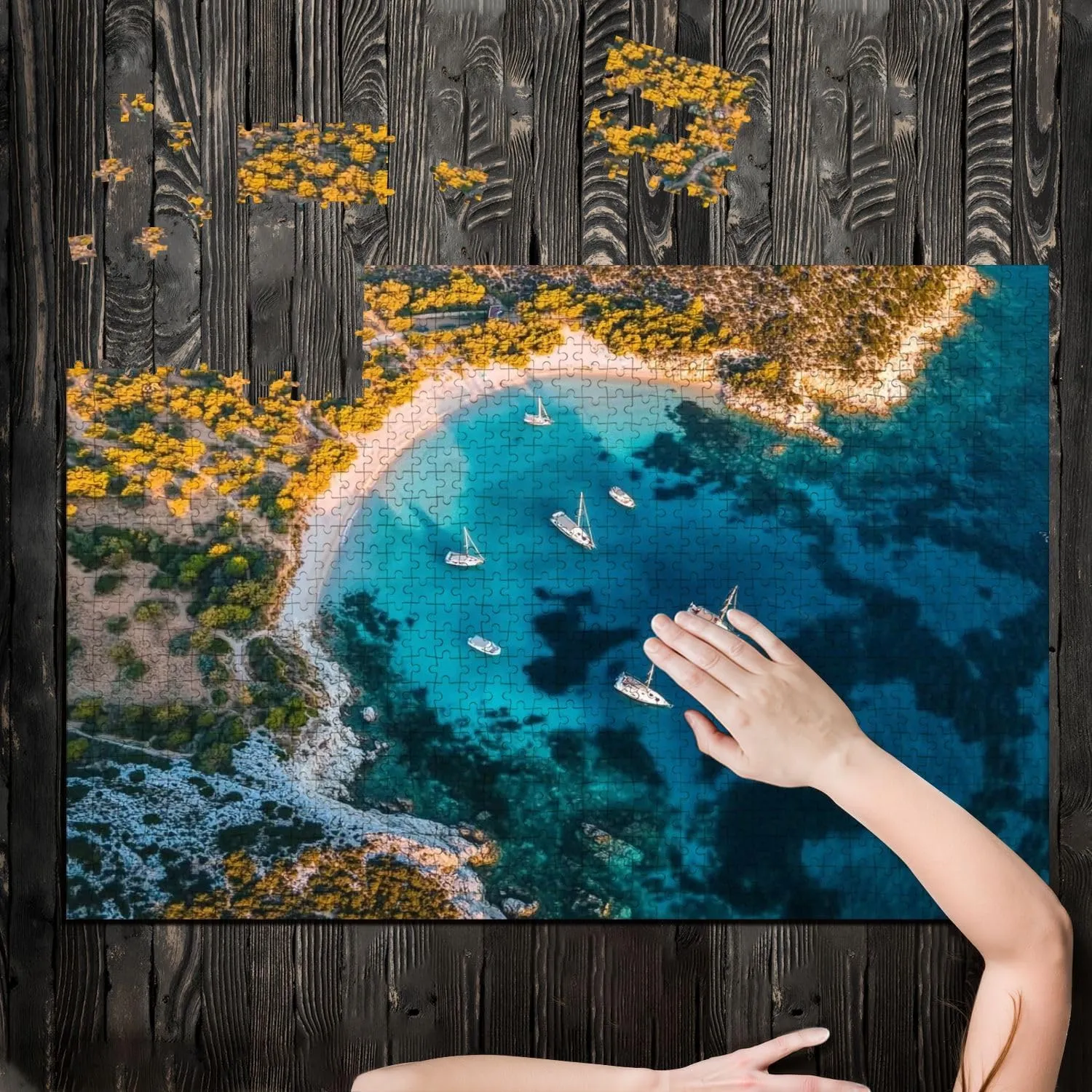 Puzzles for Adults 1000 Pieces Aerial View Aquarium Bay Bodrum Wooden Jigsaw Puzzles Challenging Fun Educational Family Games Kid Toys Art Work Gift Home Decor