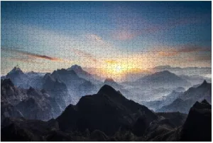 Puzzles for Adults 1000 Pieces Aerial View Misty Mountains Sunrise Wooden Jigsaw Puzzles Challenging Fun Educational Family Games Kid Toys Art Work Gift Home Decor