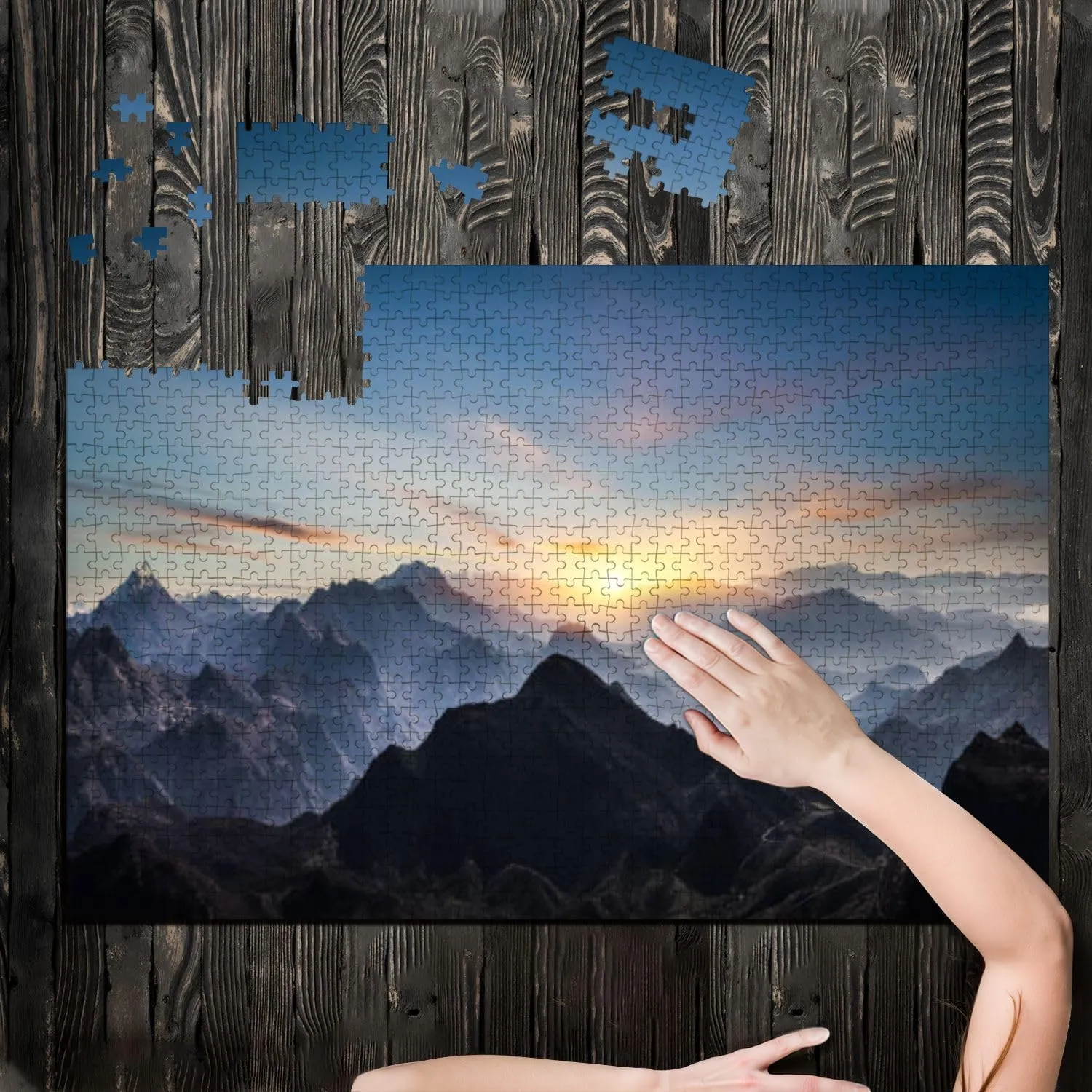 Puzzles for Adults 1000 Pieces Aerial View Misty Mountains Sunrise Wooden Jigsaw Puzzles Challenging Fun Educational Family Games Kid Toys Art Work Gift Home Decor