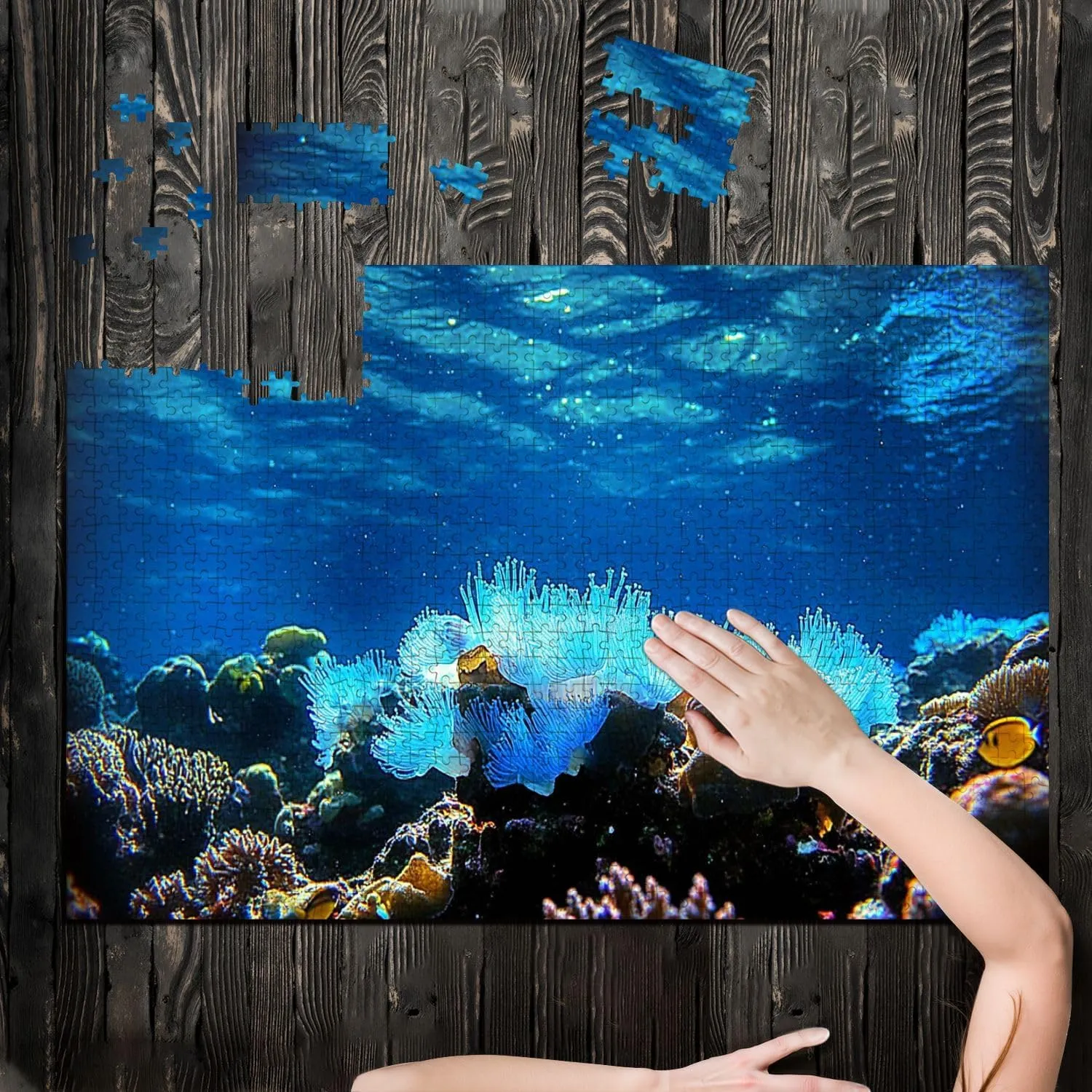 Puzzles for Adults 1000 Pieces Amazing Underwater Tropical Fishes Wooden Jigsaw Puzzles Challenging Fun Educational Family Games Kid Toys Art Work Gift Home Decor