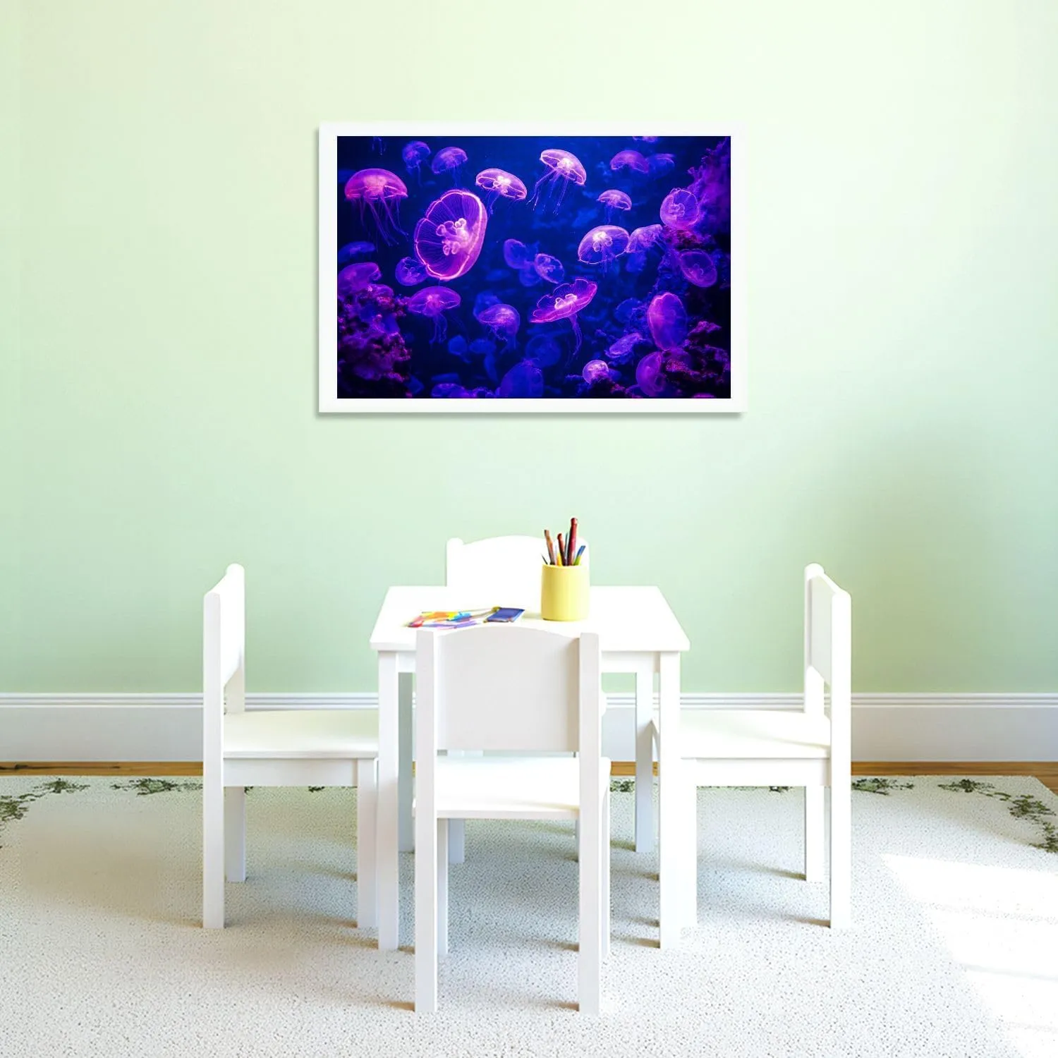 Puzzles for Adults 1000 Pieces Aurelia aurita Moon Jellyfish Glowing Purple Light as Dark Underwater Wooden Jigsaw Puzzles Challenging Fun Educational Family Games Kid Toys Art Work Gift Home Decor