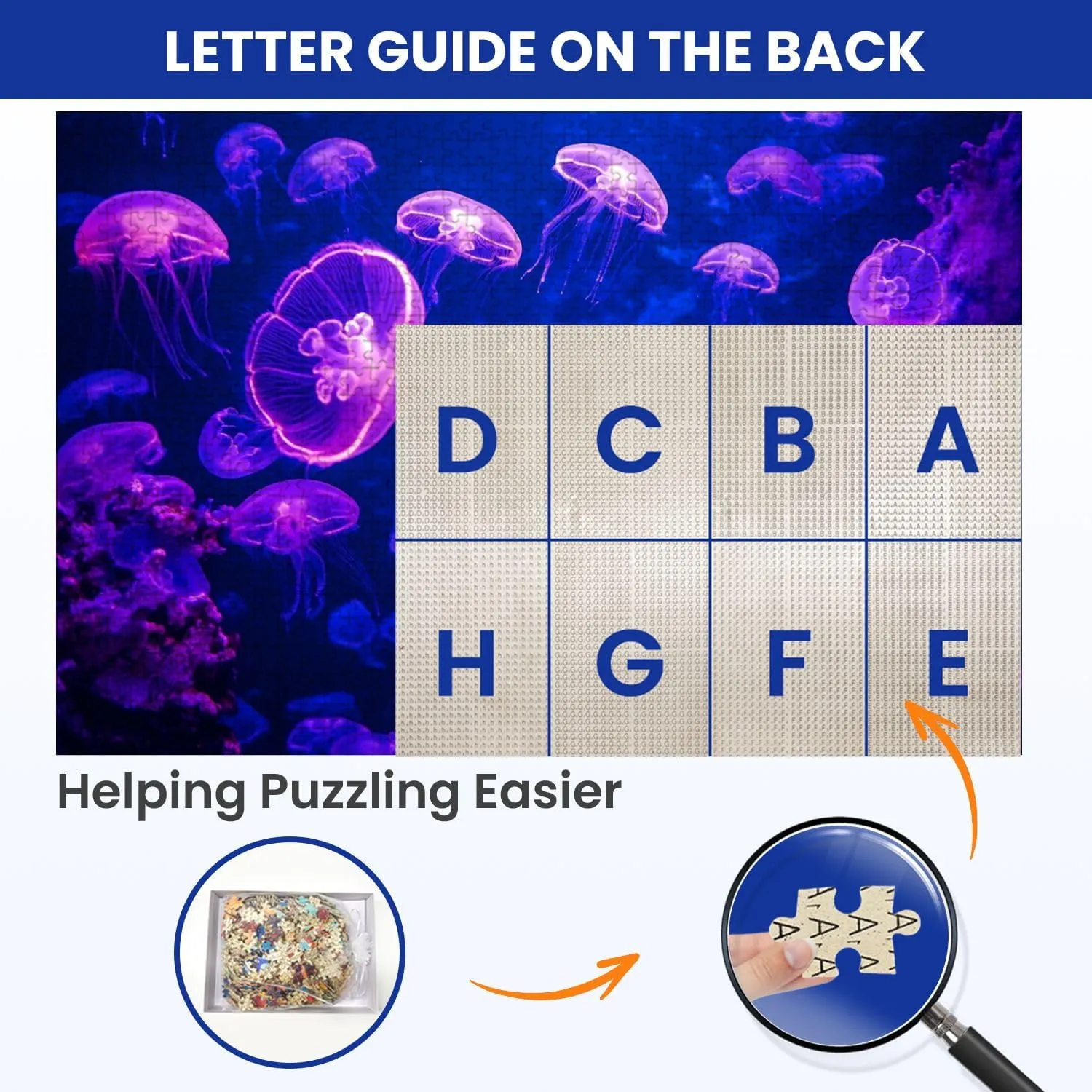 Puzzles for Adults 1000 Pieces Aurelia aurita Moon Jellyfish Glowing Purple Light as Dark Underwater Wooden Jigsaw Puzzles Challenging Fun Educational Family Games Kid Toys Art Work Gift Home Decor