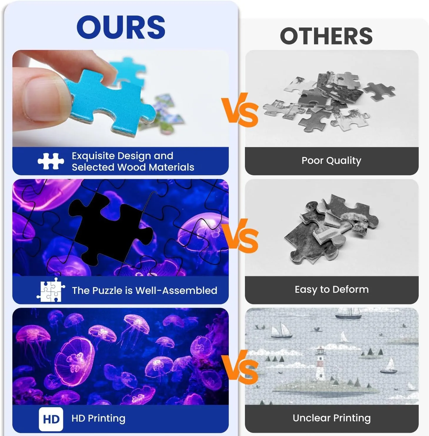Puzzles for Adults 1000 Pieces Aurelia aurita Moon Jellyfish Glowing Purple Light as Dark Underwater Wooden Jigsaw Puzzles Challenging Fun Educational Family Games Kid Toys Art Work Gift Home Decor