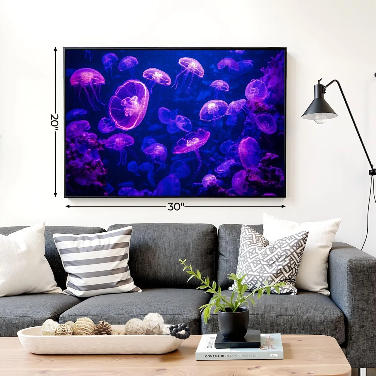 Puzzles for Adults 1000 Pieces Aurelia aurita Moon Jellyfish Glowing Purple Light as Dark Underwater Wooden Jigsaw Puzzles Challenging Fun Educational Family Games Kid Toys Art Work Gift Home Decor