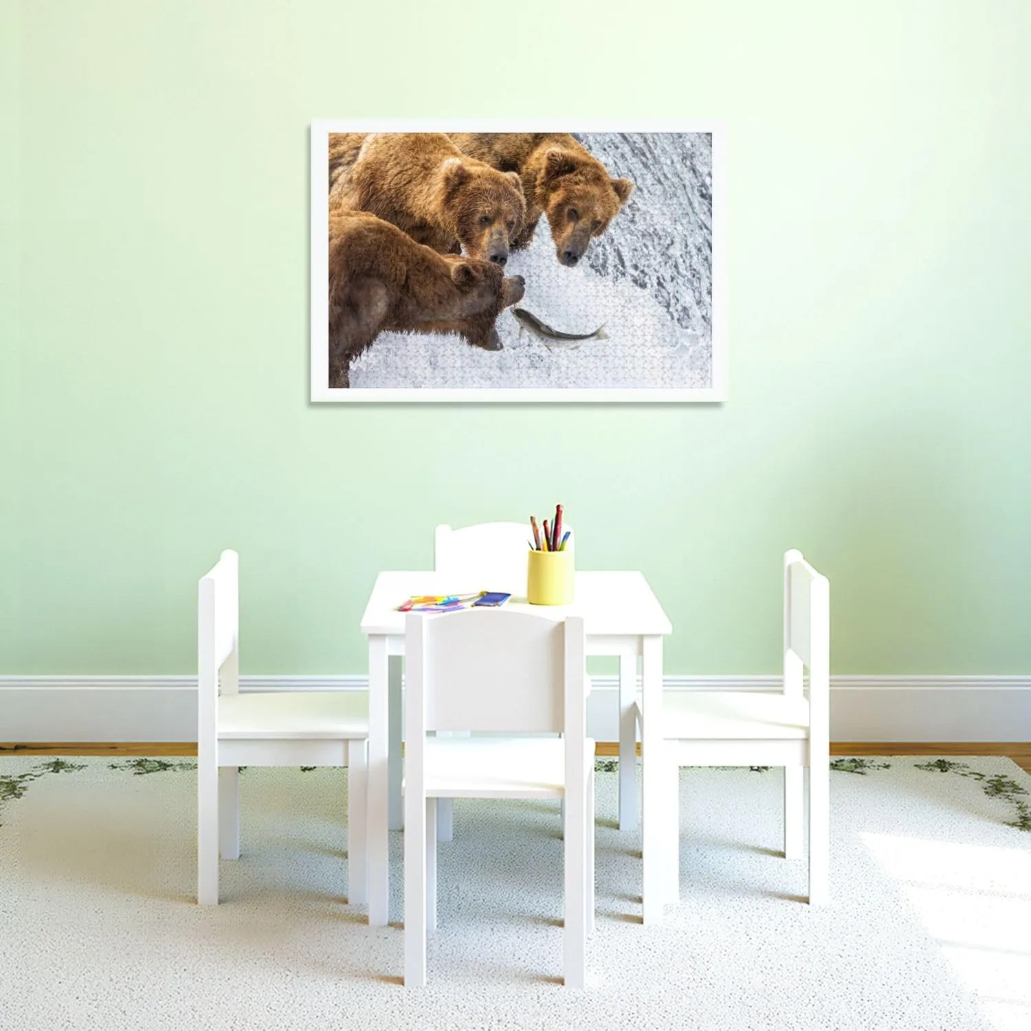 Puzzles for Adults 1000 Pieces Coastal Brown Bear Fishing Katmai Wooden Jigsaw Puzzles Challenging Fun Educational Family Games Kid Toys Art Work Gift Home Decor