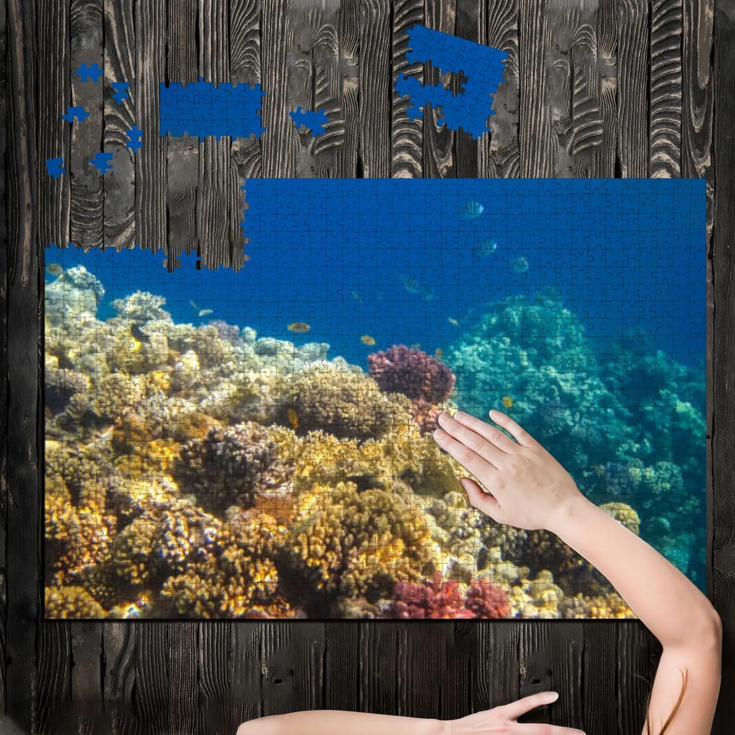 Puzzles for Adults 1000 Pieces Coral Reef Tropical Fish Sunlight Wooden Jigsaw Puzzles Challenging Fun Educational Family Games Kid Toys Art Work Gift Home Decor