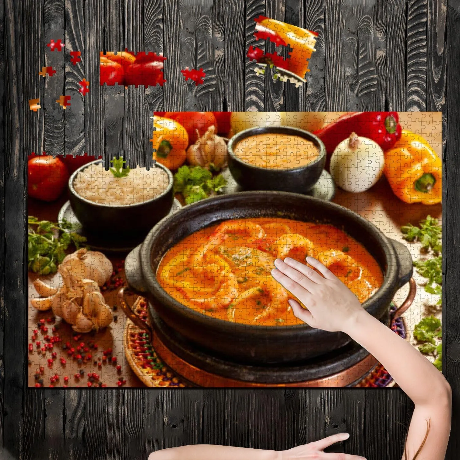 Puzzles for Adults 1000 Pieces Fish Shrimp stew Usually Served Rice mush Traditional Dish Brazilian Wooden Jigsaw Puzzles Challenging Fun Educational Family Games Kid Toys Art Work Gift Home Decor