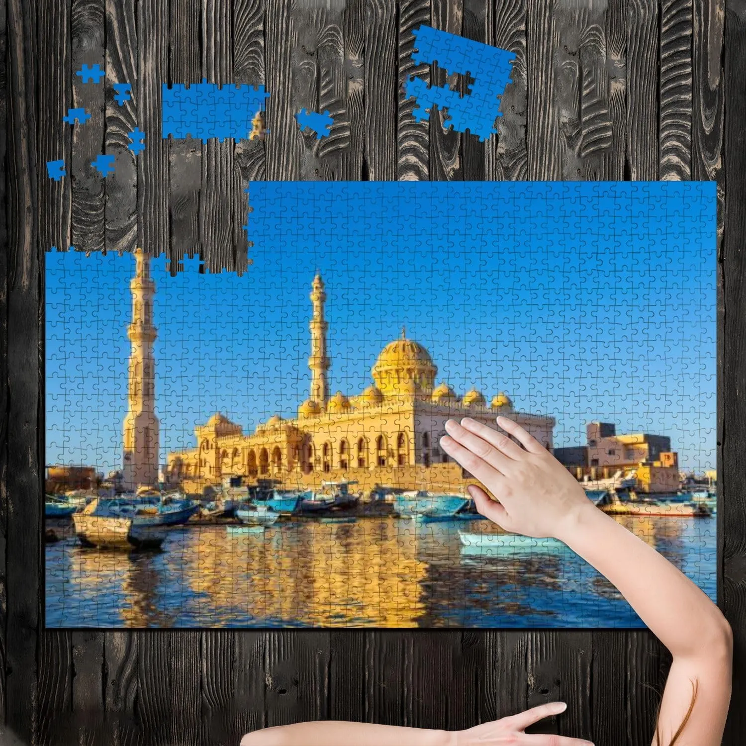 Puzzles for Adults 1000 Pieces Fishing Boats sea Egypt Wooden Jigsaw Puzzles Challenging Fun Educational Family Games Kid Toys Art Work Gift Home Decor