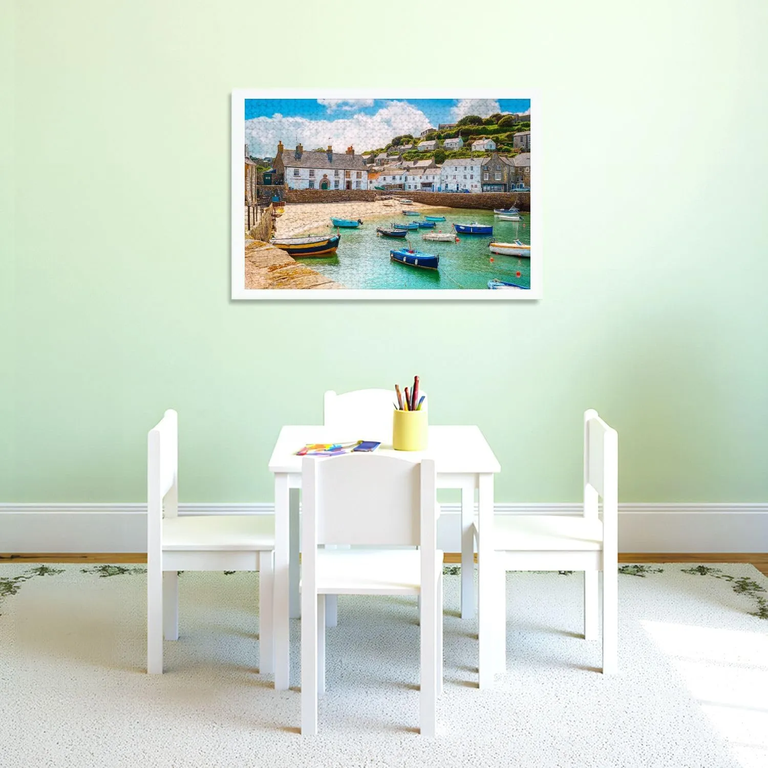 Puzzles for Adults 1000 Pieces Fishing Port Mousehole Village Cornwall England Wooden Jigsaw Puzzles Challenging Fun Educational Family Games Kid Toys Art Work Gift Home Decor