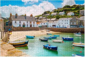 Puzzles for Adults 1000 Pieces Fishing Port Mousehole Village Cornwall England Wooden Jigsaw Puzzles Challenging Fun Educational Family Games Kid Toys Art Work Gift Home Decor