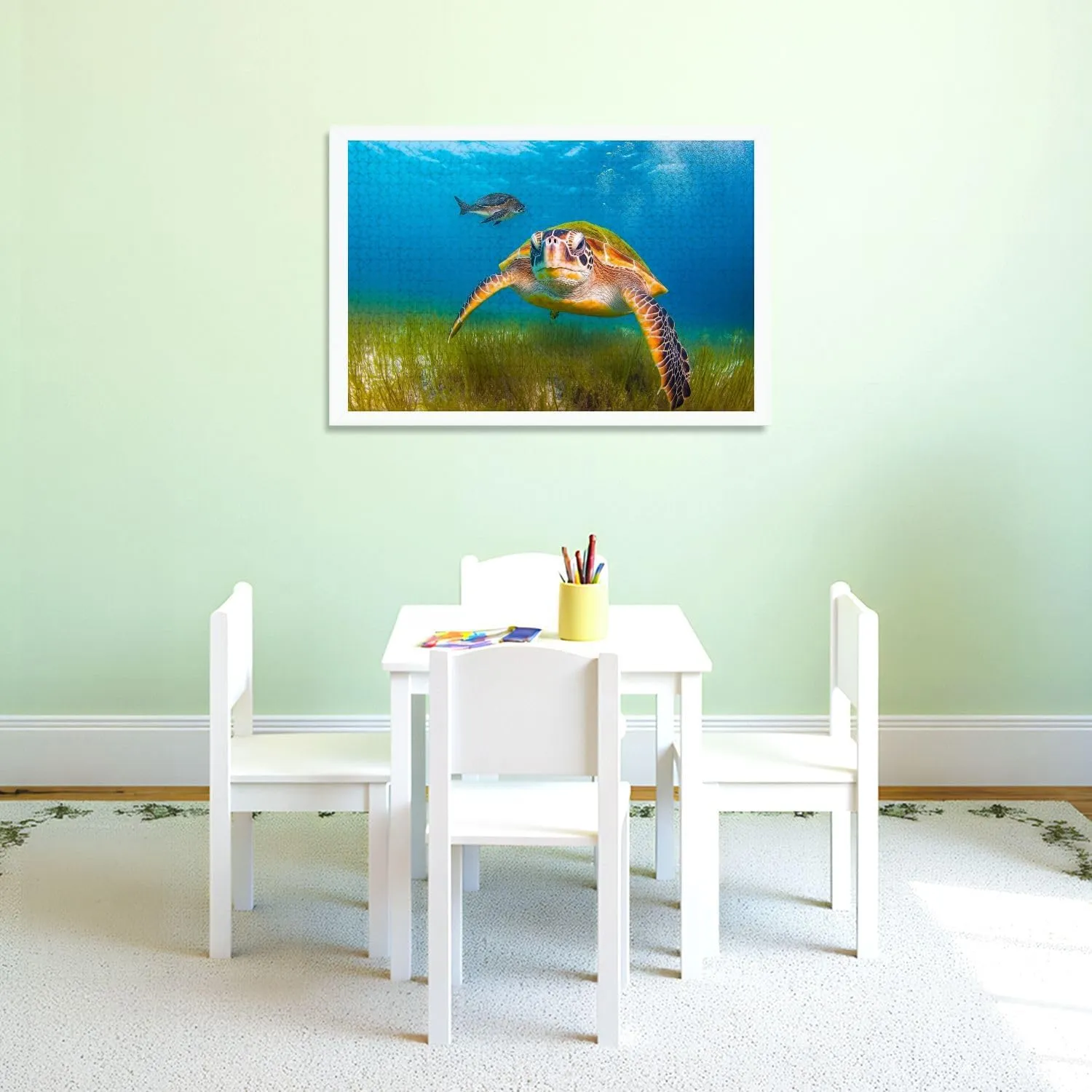Puzzles for Adults 1000 Pieces Green Sea Turtle Fish Caribbean Sea Bay Maya Cozumel Quintana Roo Wooden Jigsaw Puzzles Challenging Fun Educational Family Games Kid Toys Art Work Gift Home Decor