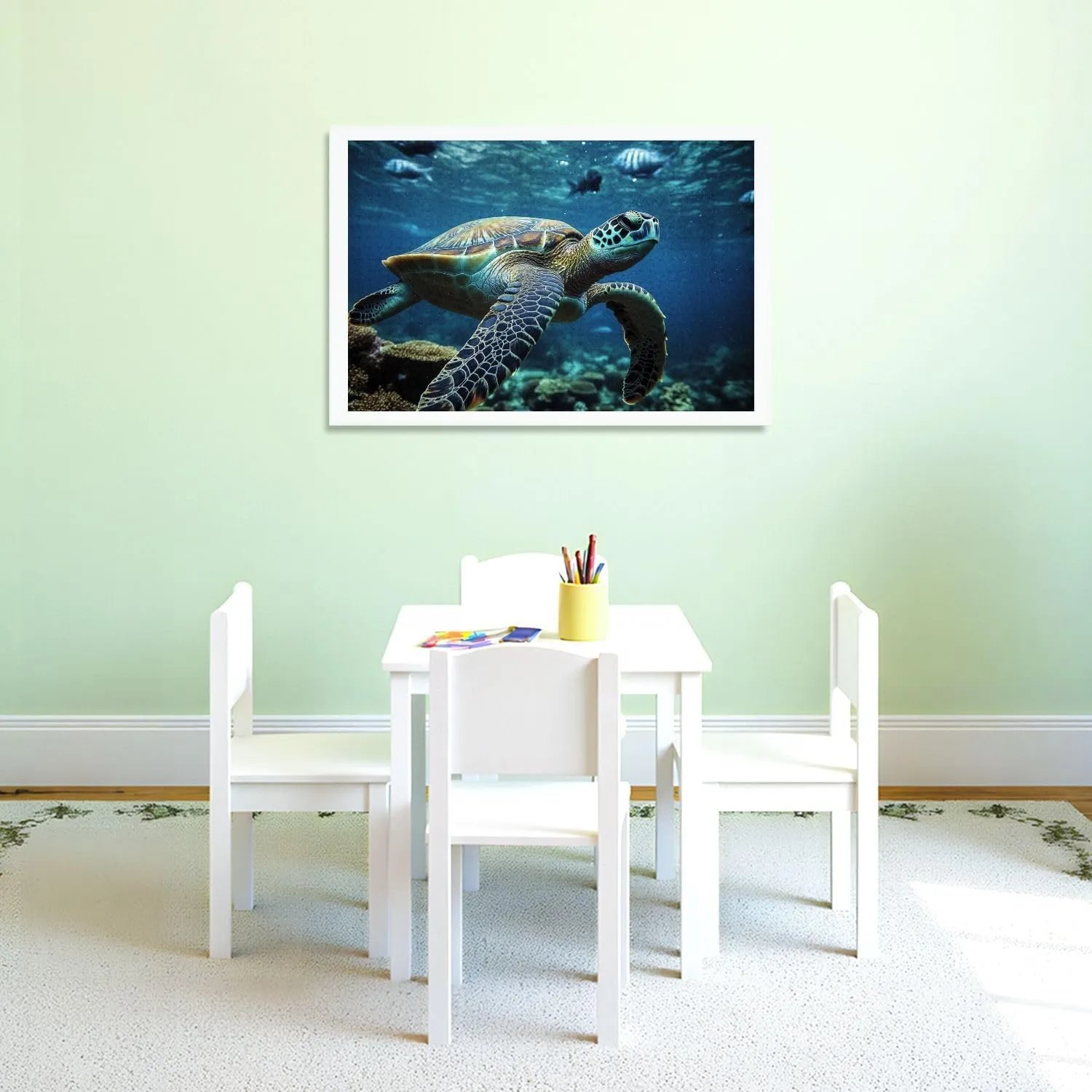 Puzzles for Adults 1000 Pieces Green sea Turtle Sergeant Major Fish Underwater Wooden Jigsaw Puzzles Challenging Fun Educational Family Games Kid Toys Art Work Gift Home Decor