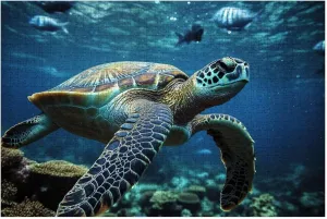 Puzzles for Adults 1000 Pieces Green sea Turtle Sergeant Major Fish Underwater Wooden Jigsaw Puzzles Challenging Fun Educational Family Games Kid Toys Art Work Gift Home Decor