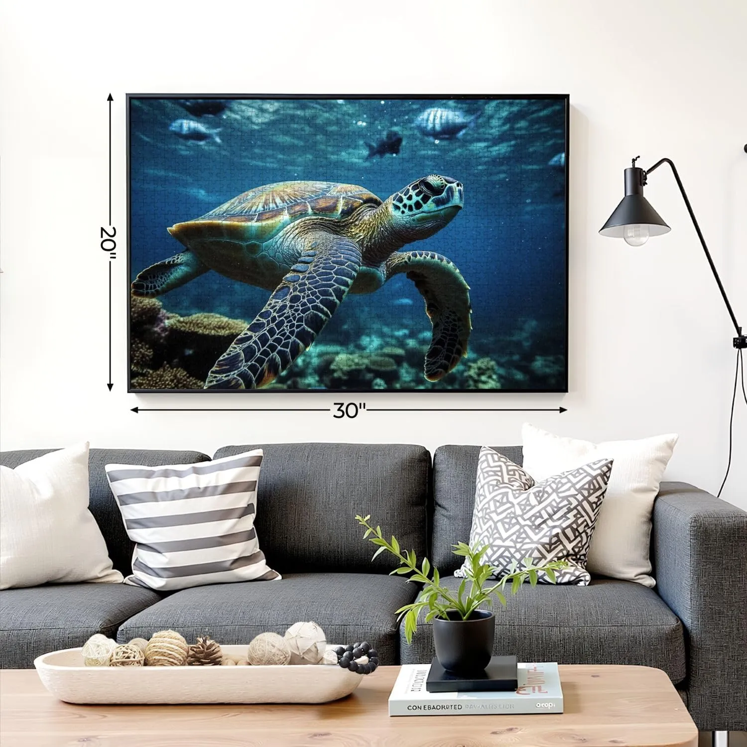 Puzzles for Adults 1000 Pieces Green sea Turtle Sergeant Major Fish Underwater Wooden Jigsaw Puzzles Challenging Fun Educational Family Games Kid Toys Art Work Gift Home Decor