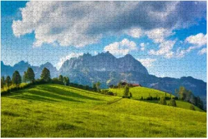 Puzzles for Adults 1000 Pieces Idyllic Alpine Scenery Farmhouse Front Wilder Kaiser Austria Wooden Jigsaw Puzzles Challenging Fun Educational Family Games Kid Toys Art Work Gift Home Decor