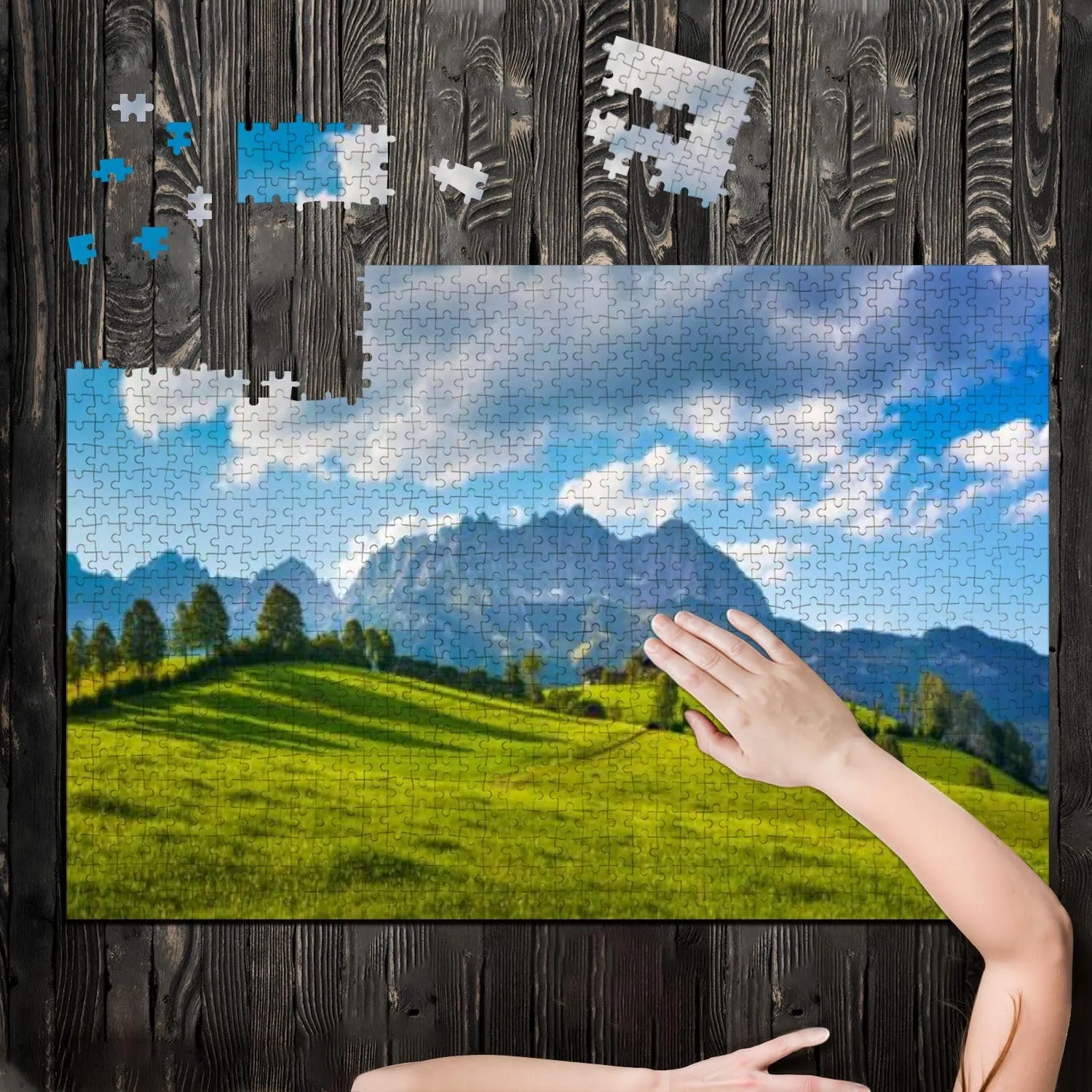 Puzzles for Adults 1000 Pieces Idyllic Alpine Scenery Farmhouse Front Wilder Kaiser Austria Wooden Jigsaw Puzzles Challenging Fun Educational Family Games Kid Toys Art Work Gift Home Decor