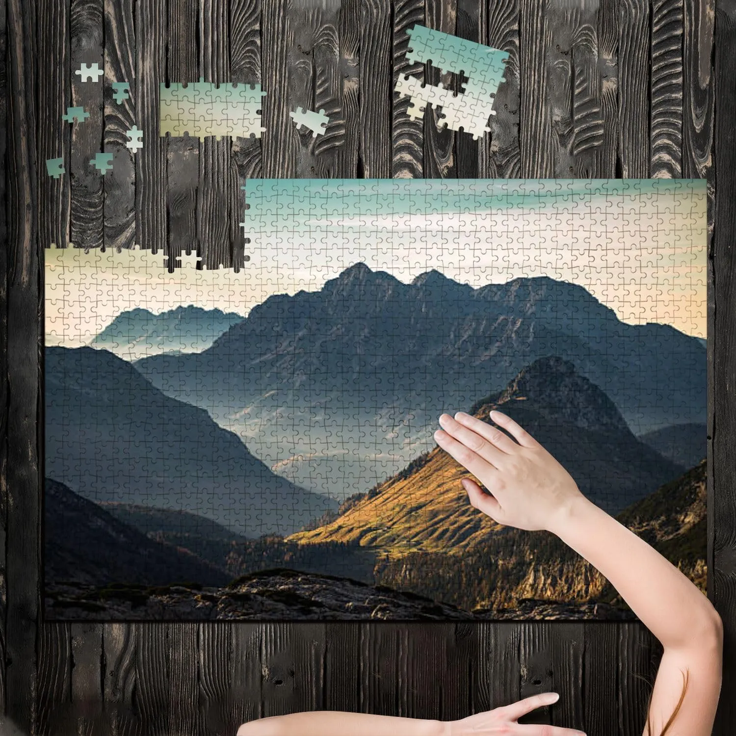 Puzzles for Adults 1000 Pieces Late Autumn Sunset Alpine Pastures Mountains Austria Wooden Jigsaw Puzzles Challenging Fun Educational Family Games Kid Toys Art Work Gift Home Decor