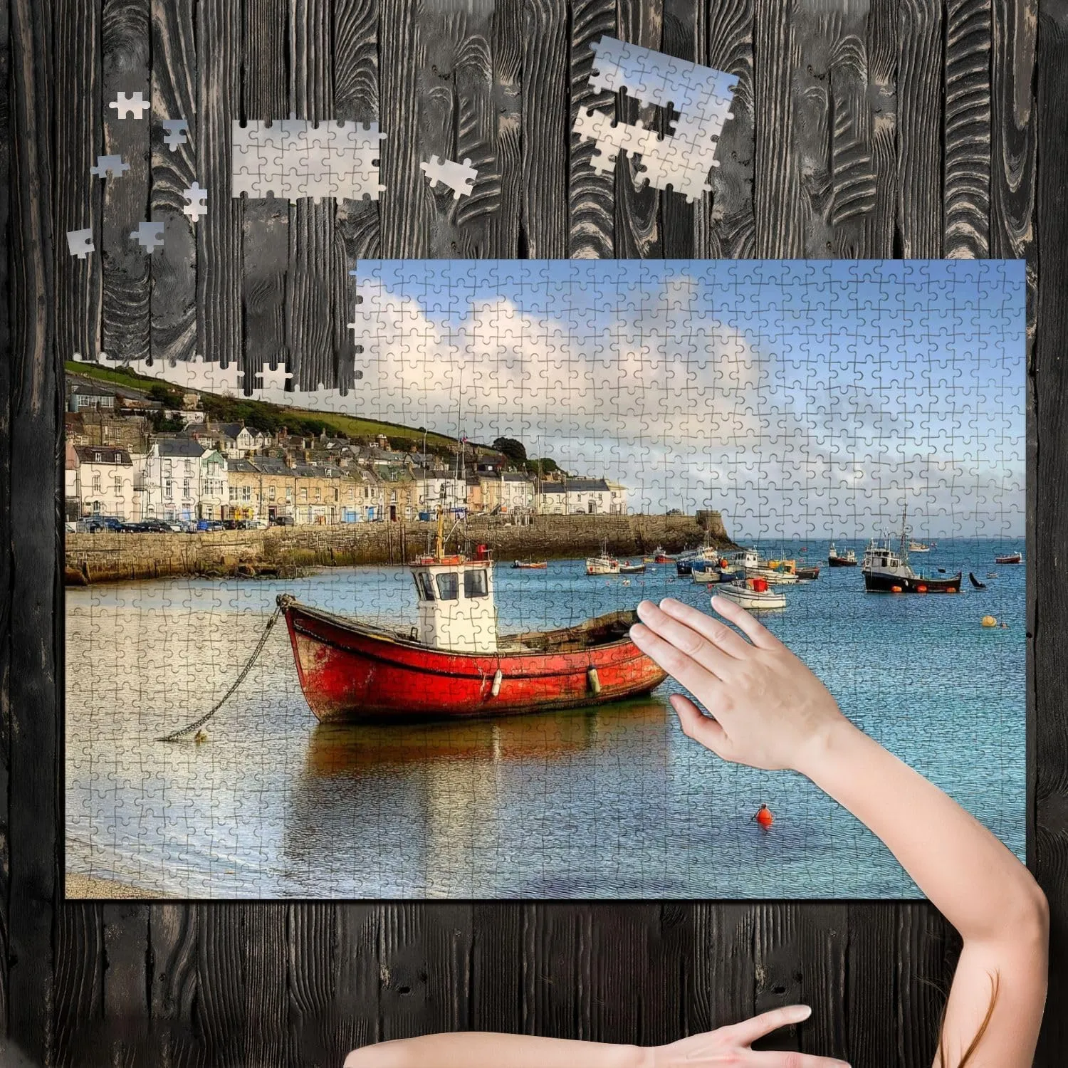Puzzles for Adults 1000 Pieces Mousehole Fishing Village Penzance Cornwall England Fishing Wooden Jigsaw Puzzles Challenging Fun Educational Family Games Kid Toys Art Work Gift Home Decor