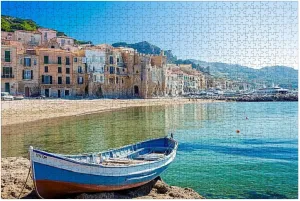 Puzzles for Adults 1000 Pieces Old Harbor Wooden Fishing Boat Cefalu Sicily Wooden Jigsaw Puzzles Challenging Fun Educational Family Games Kid Toys Art Work Gift Home Decor