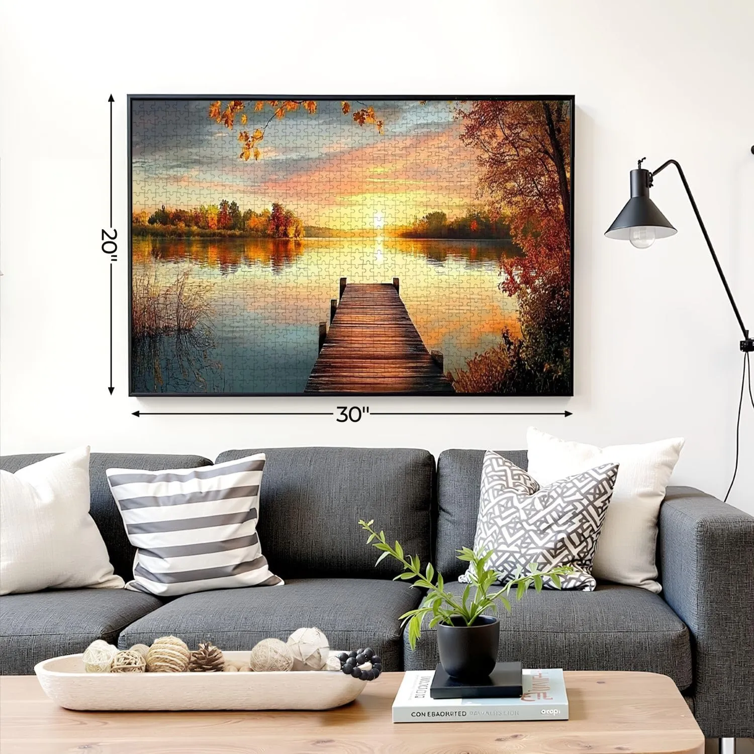 Puzzles for Adults 1000 Pieces Red Autumn Fishing pier Wooden Jigsaw Puzzles Challenging Fun Educational Family Games Kid Toys Art Work Gift Home Decor