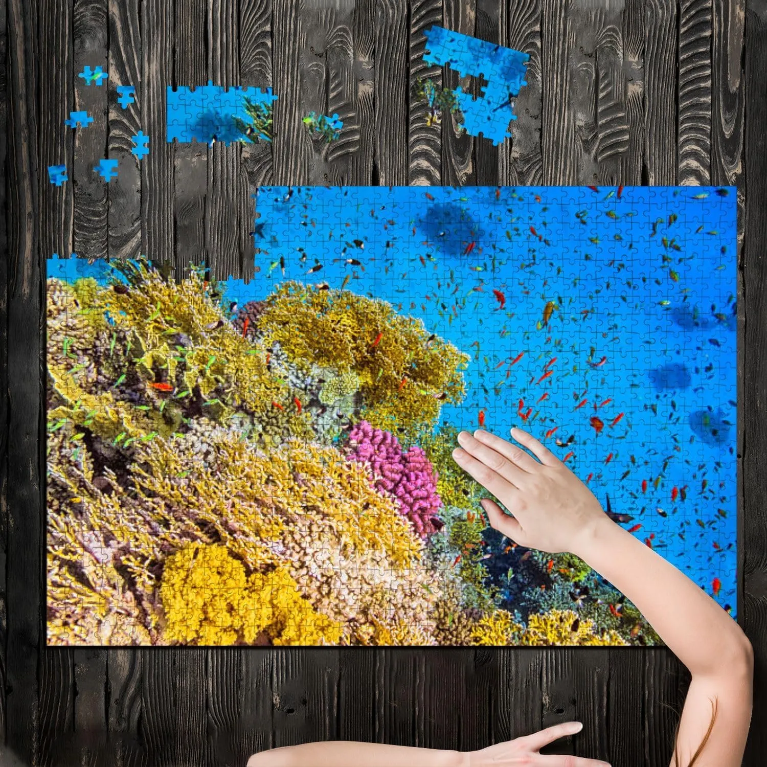 Puzzles for Adults 1000 Pieces School Fishes Goral Garden Red Sea Wooden Jigsaw Puzzles Challenging Fun Educational Family Games Kid Toys Art Work Gift Home Decor