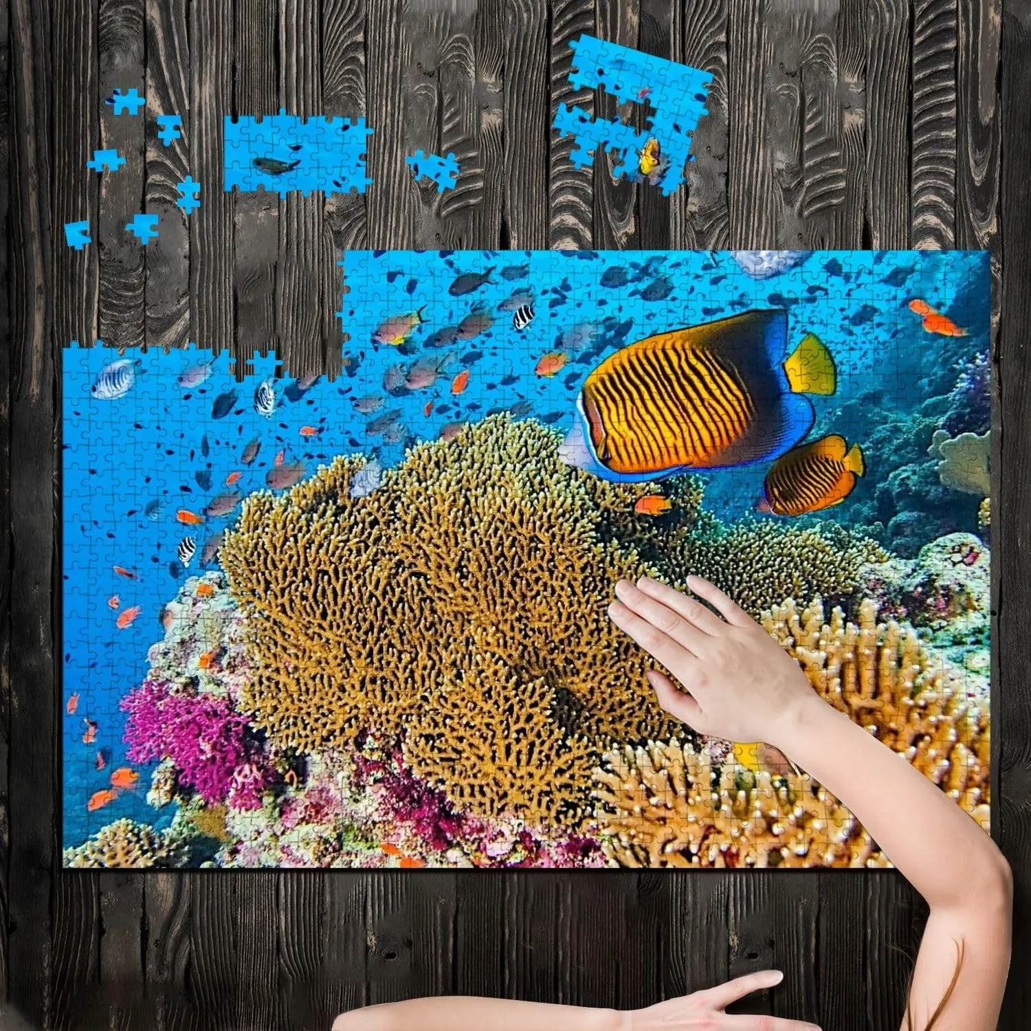 Puzzles for Adults 1000 Pieces School Fishes Goral Garden Wooden Jigsaw Puzzles Challenging Fun Educational Family Games Kid Toys Art Work Gift Home Decor