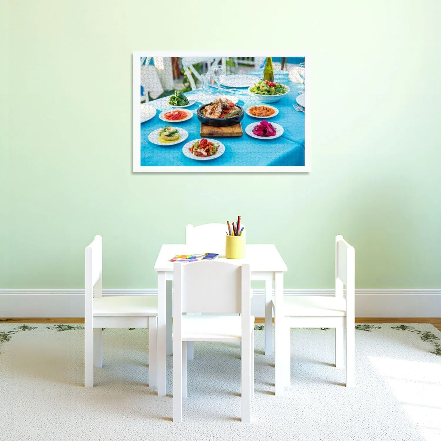 Puzzles for Adults 1000 Pieces Shrimp Seafoods appetizers Salads Table Fish Restaurant Beach Wooden Jigsaw Puzzles Challenging Fun Educational Family Games Kid Toys Art Work Gift Home Decor