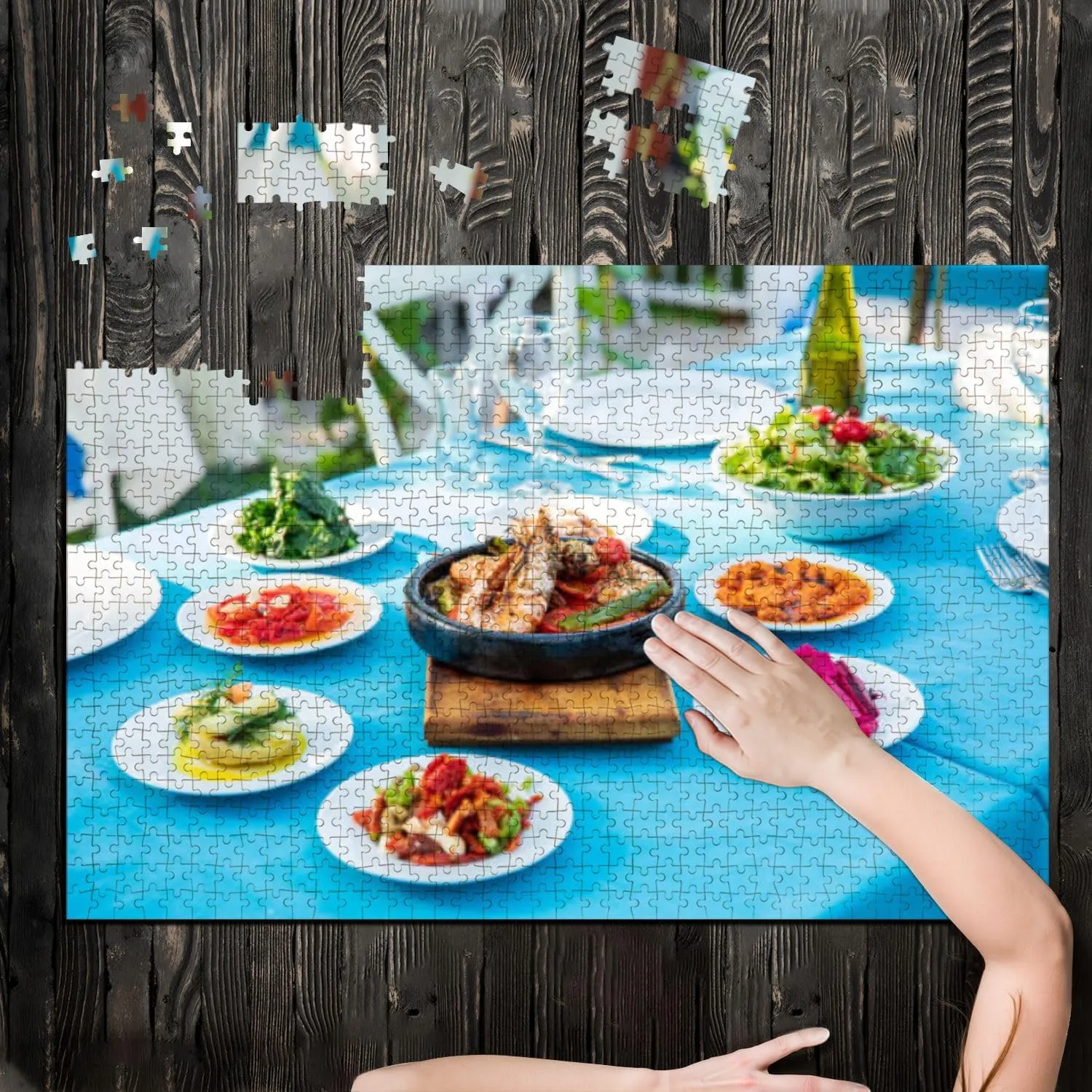 Puzzles for Adults 1000 Pieces Shrimp Seafoods appetizers Salads Table Fish Restaurant Beach Wooden Jigsaw Puzzles Challenging Fun Educational Family Games Kid Toys Art Work Gift Home Decor