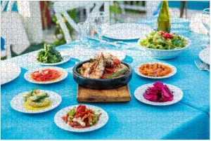 Puzzles for Adults 1000 Pieces Shrimp Seafoods appetizers Salads Table Fish Restaurant Beach Wooden Jigsaw Puzzles Challenging Fun Educational Family Games Kid Toys Art Work Gift Home Decor