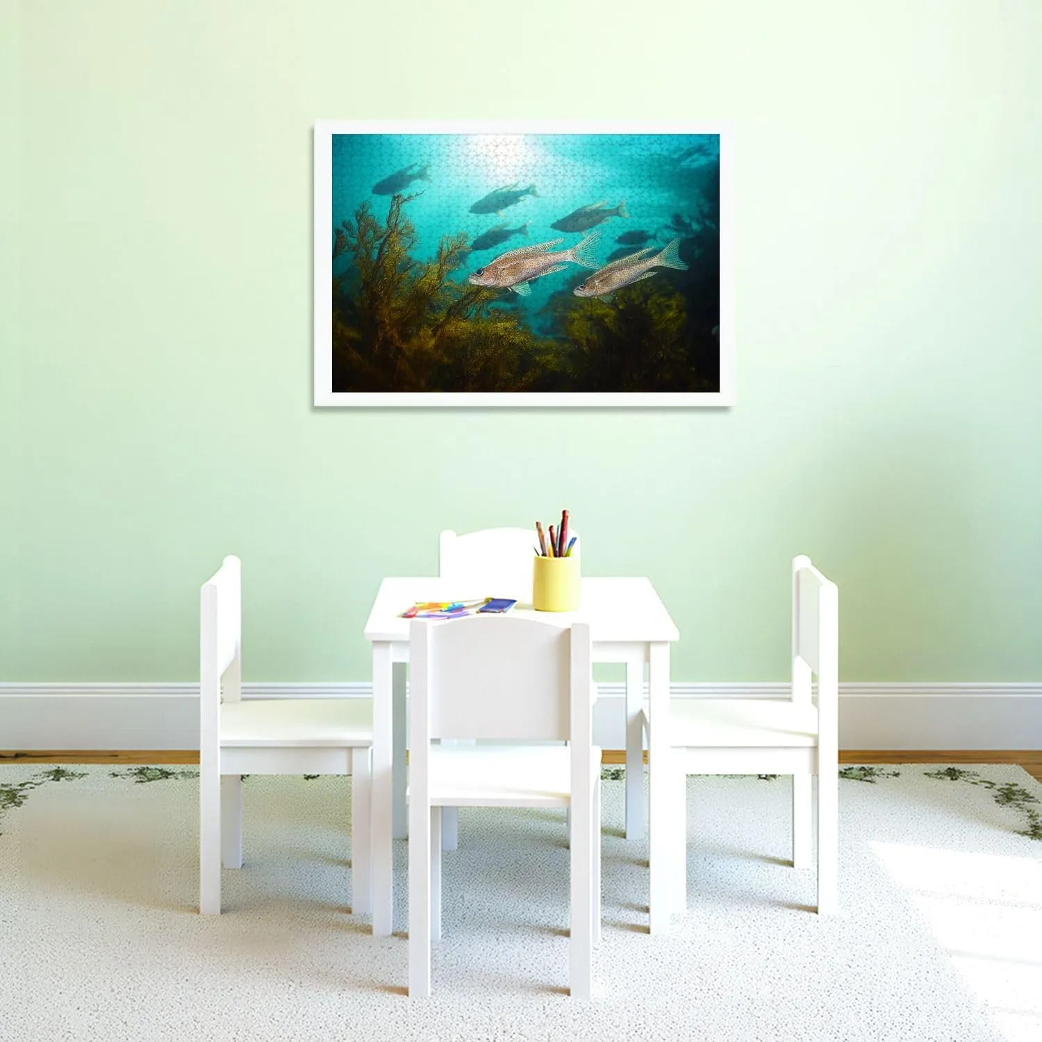 Puzzles for Adults 1000 Pieces Sunlight Underwater Bogue Fish Ocean Atlantic Wooden Jigsaw Puzzles Challenging Fun Educational Family Games Kid Toys Art Work Gift Home Decor